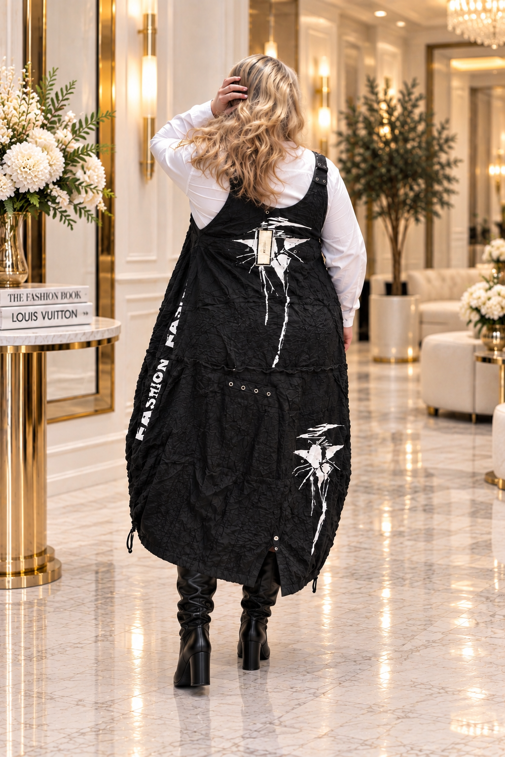 Urban Art Oversized Pinafore Dress & White Shirt Set