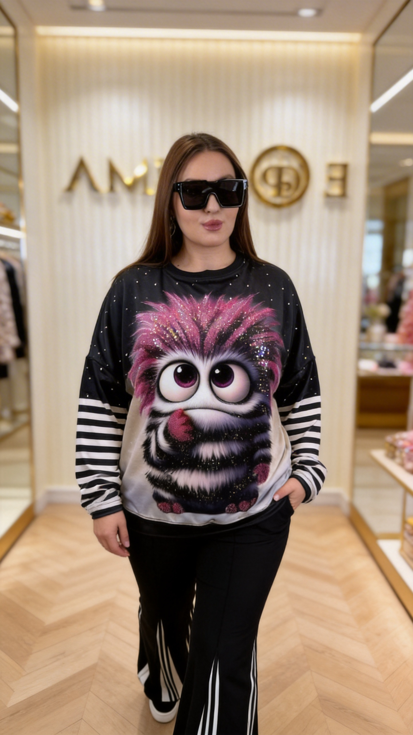 Cute Zhuzha Velour Long Sleeve Top – Soft Statement Piece
