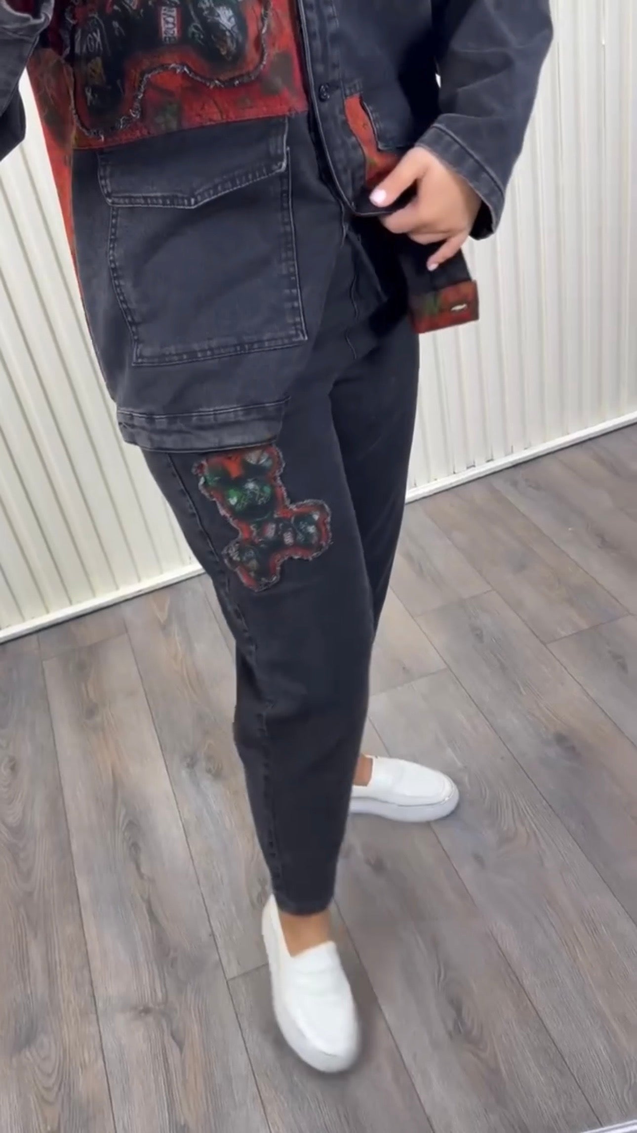 Risha Jeans Suit with Teddy Bear Design