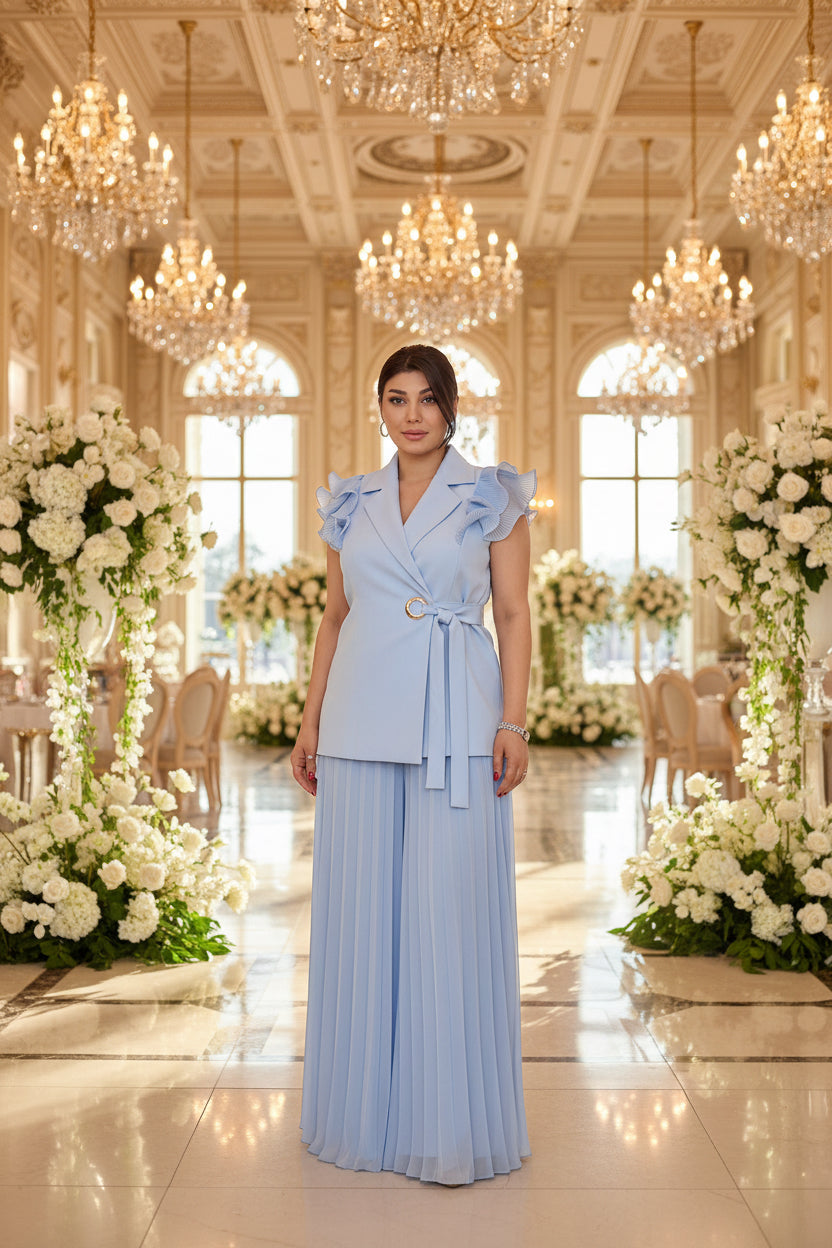 Elegant Pleated Chiffon Pants Set