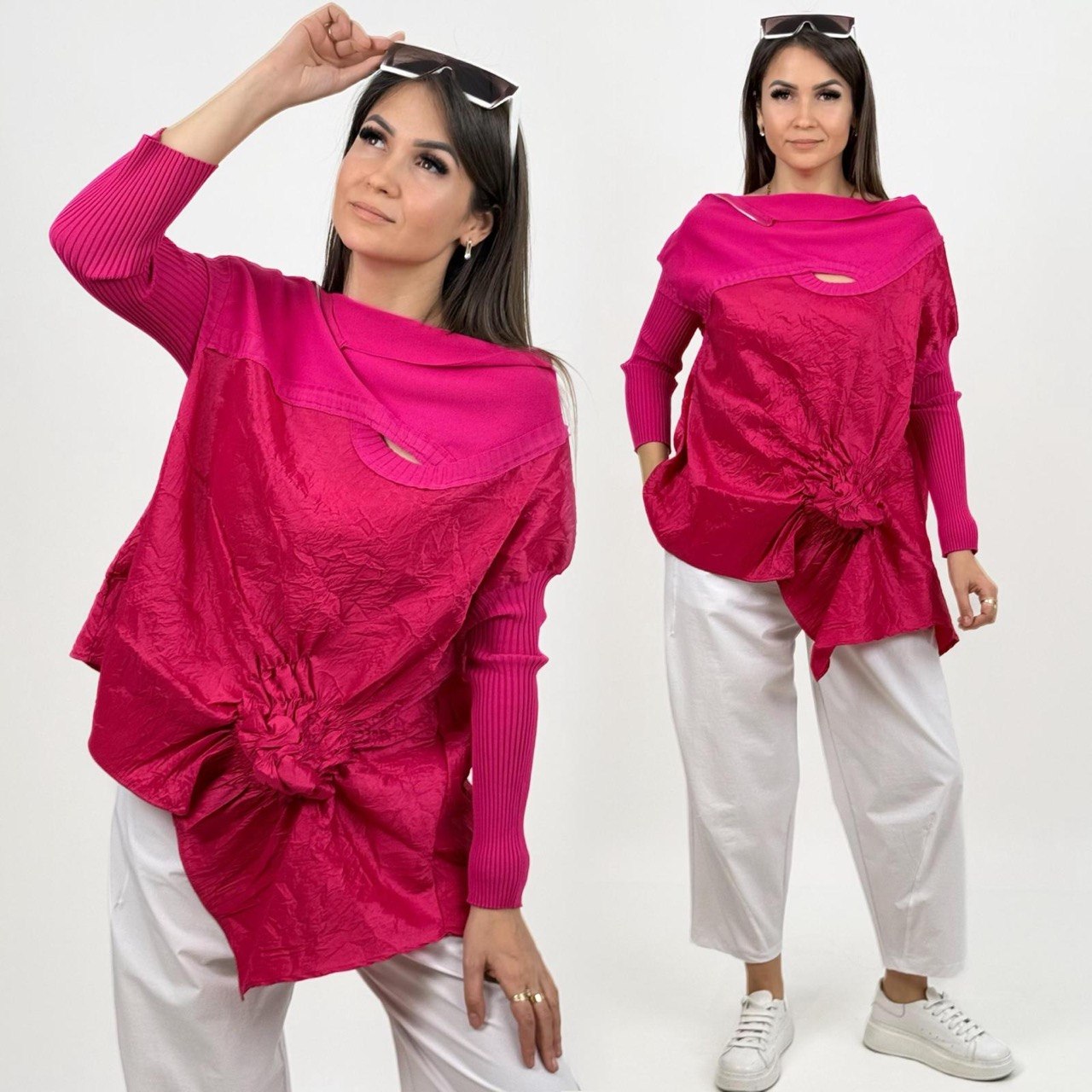 Bize Chic Tunic with Knitted Sleeves & Shoulder Zipper