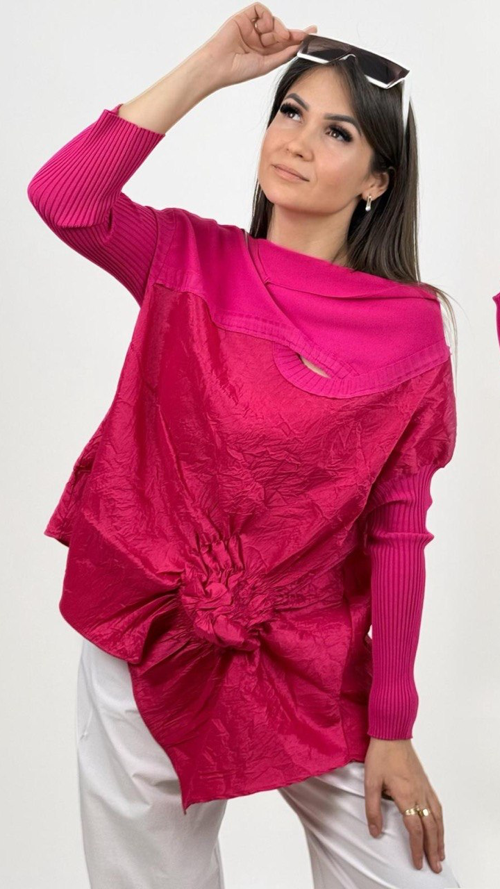 Bize Chic Tunic with Knitted Sleeves & Shoulder Zipper