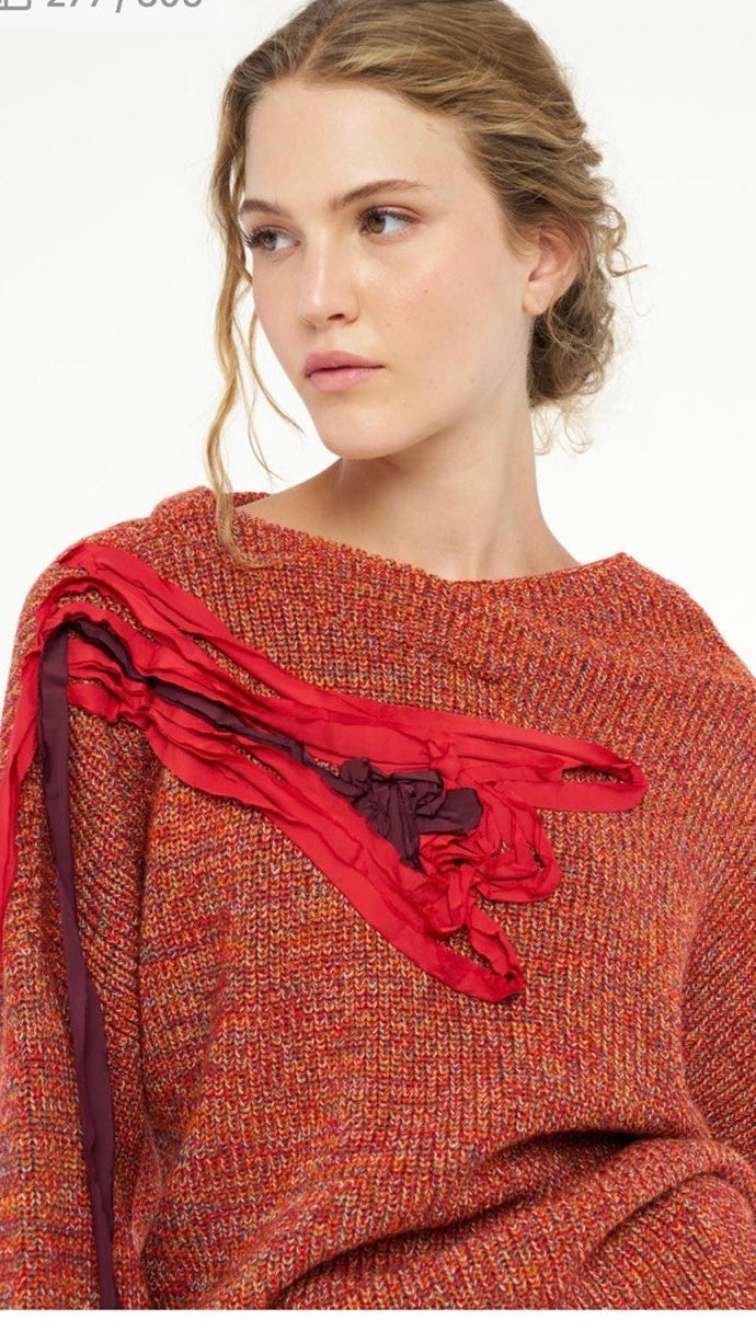 Bize Vibrant Yarn Sweater with Decorative Ribbons