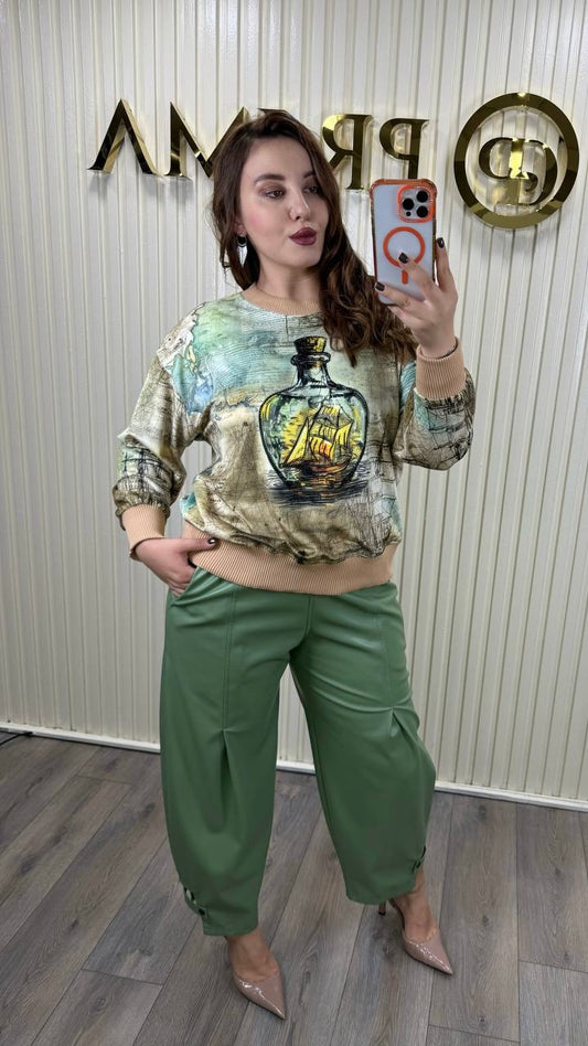 Dolce Prima Signature “Ship in the Bottle” Velour Fashion Top