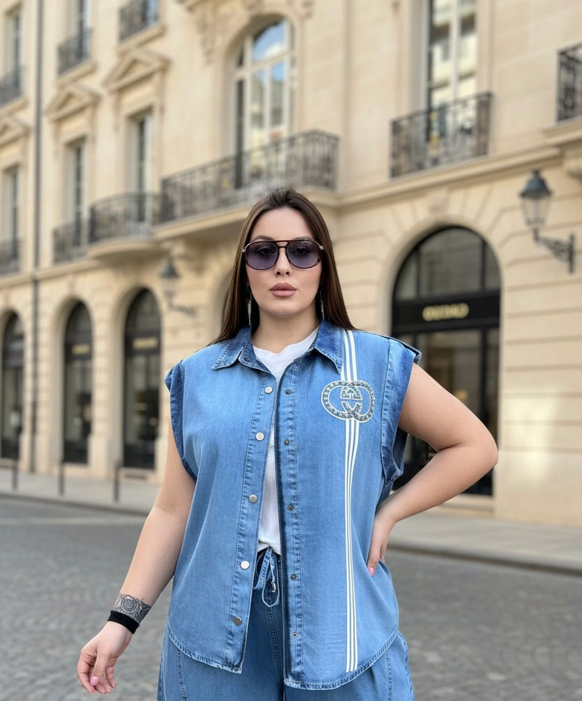 Sport Luxe Denim Stripe Set