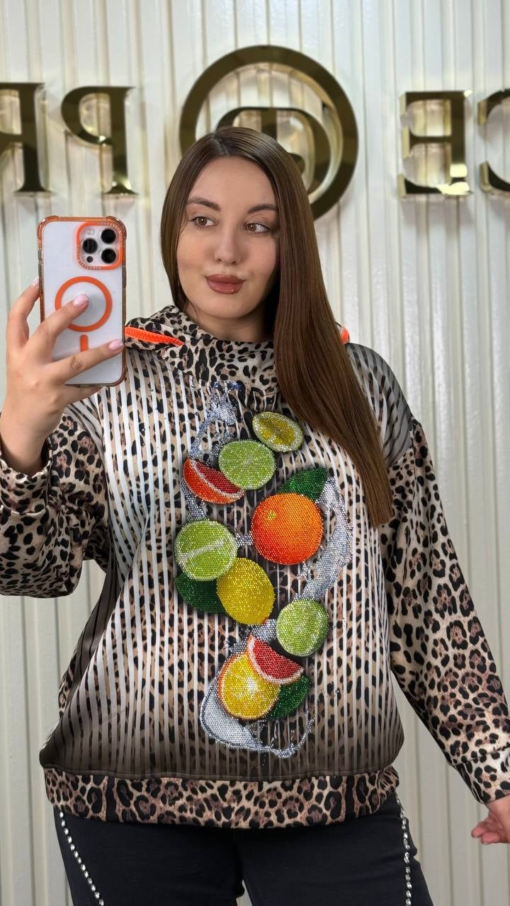 Stylish Soft Animal Print Hoodie with a Juicy Design