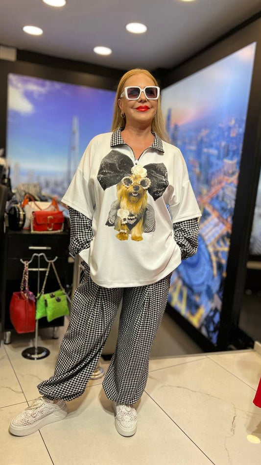 Plaid 2 Piece Suit with White T-Shirtand Yorkie design