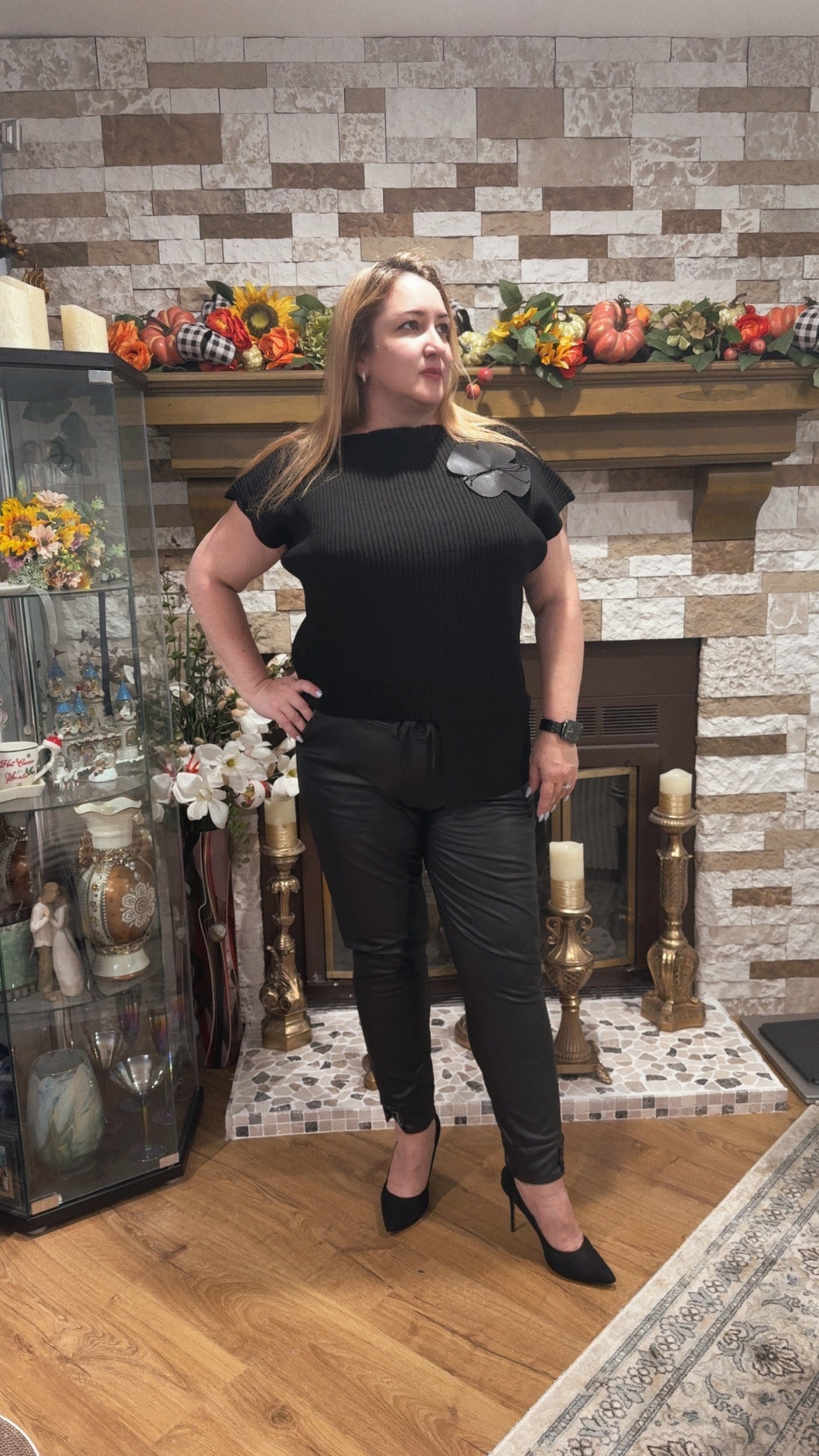 Bize Asymmetrical Knit Top with Flower Accent