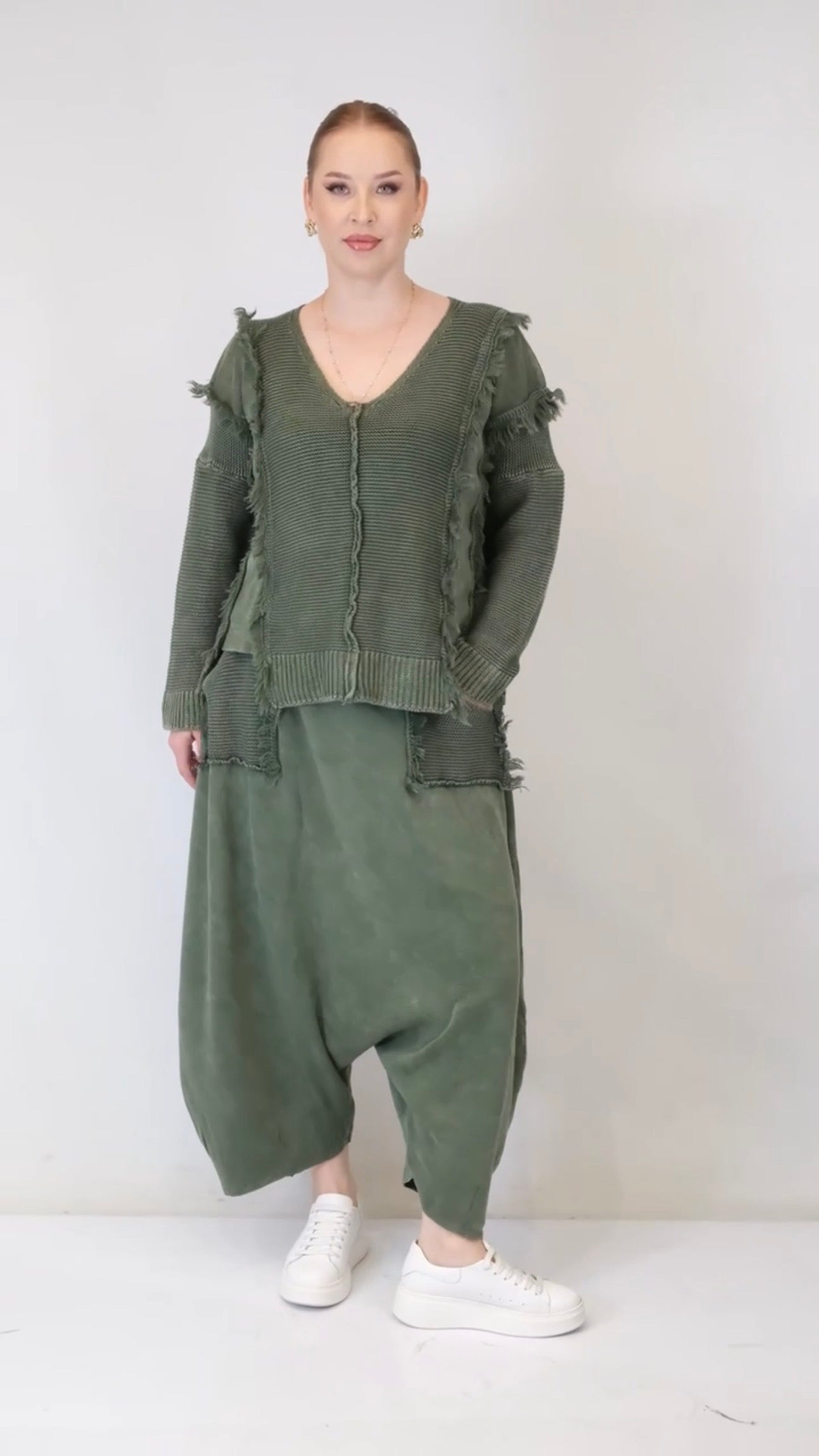 Maxlive Knitwear Top & Baggy Low-Crotch Pants Set