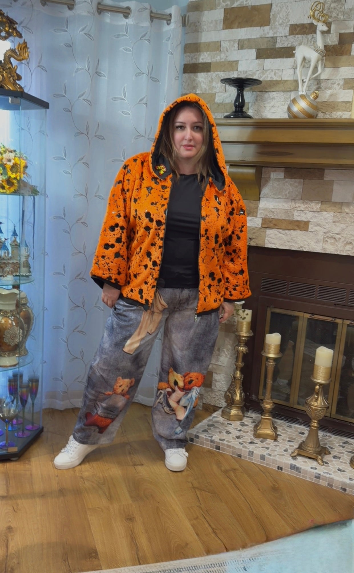 Playful Teddy Bear Patchwork Statement Pants – Relaxed Fit