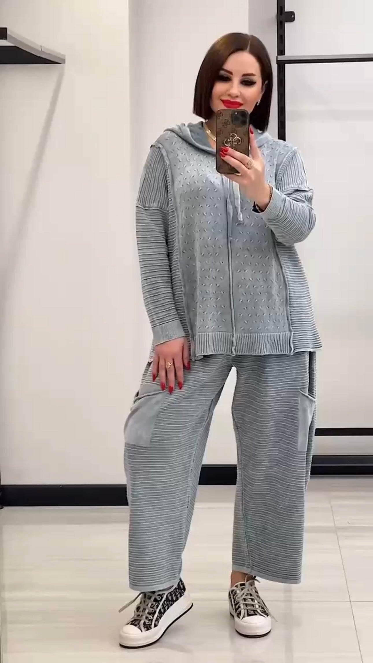 Maxlive Knitted Lounge Set – Loose Banana Pants & Hooded Top