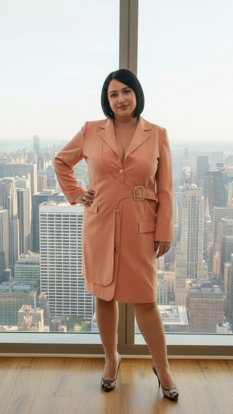 Blush Luxe Belted Blazer Dress – Peach Elegance