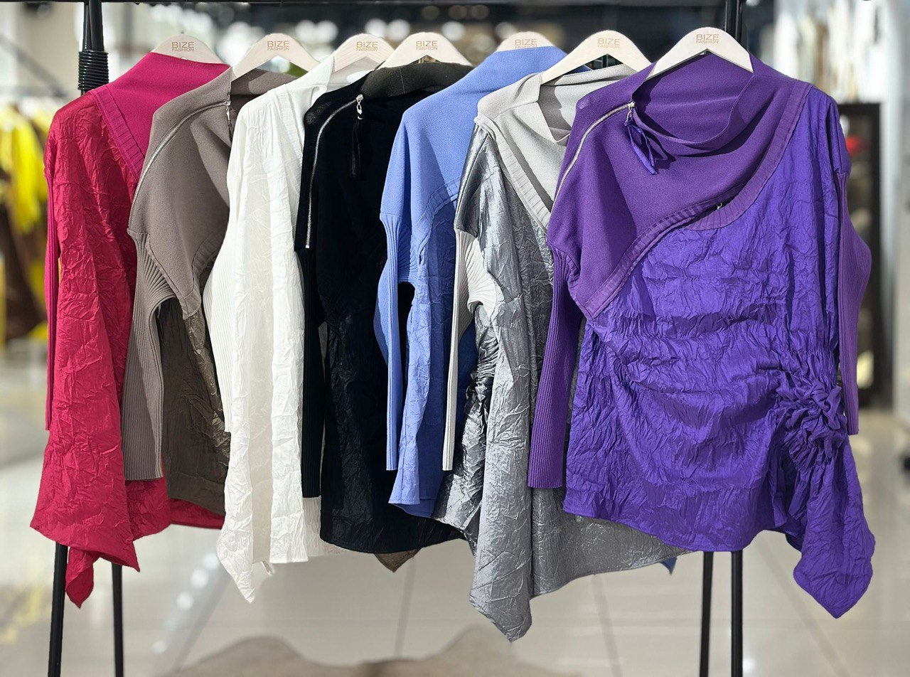 Bize Chic Tunic with Knitted Sleeves & Shoulder Zipper