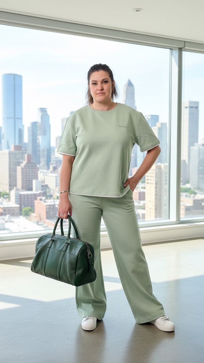 Sage Green Two-Piece Sport Suit Set - Comfortable Athleisure Tracksuit