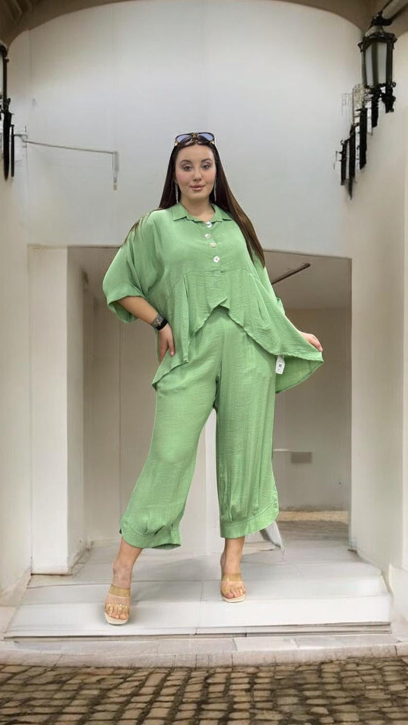 Sage Breeze Oversized Linen Set
