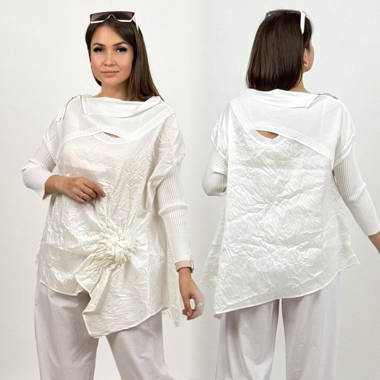 Bize Chic Tunic with Knitted Sleeves & Shoulder Zipper