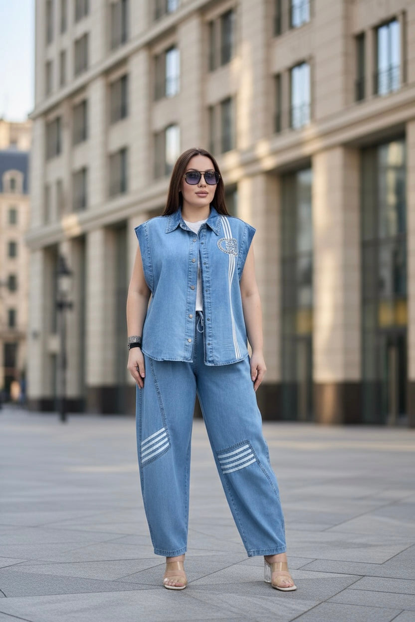 Sport Luxe Denim Stripe Set