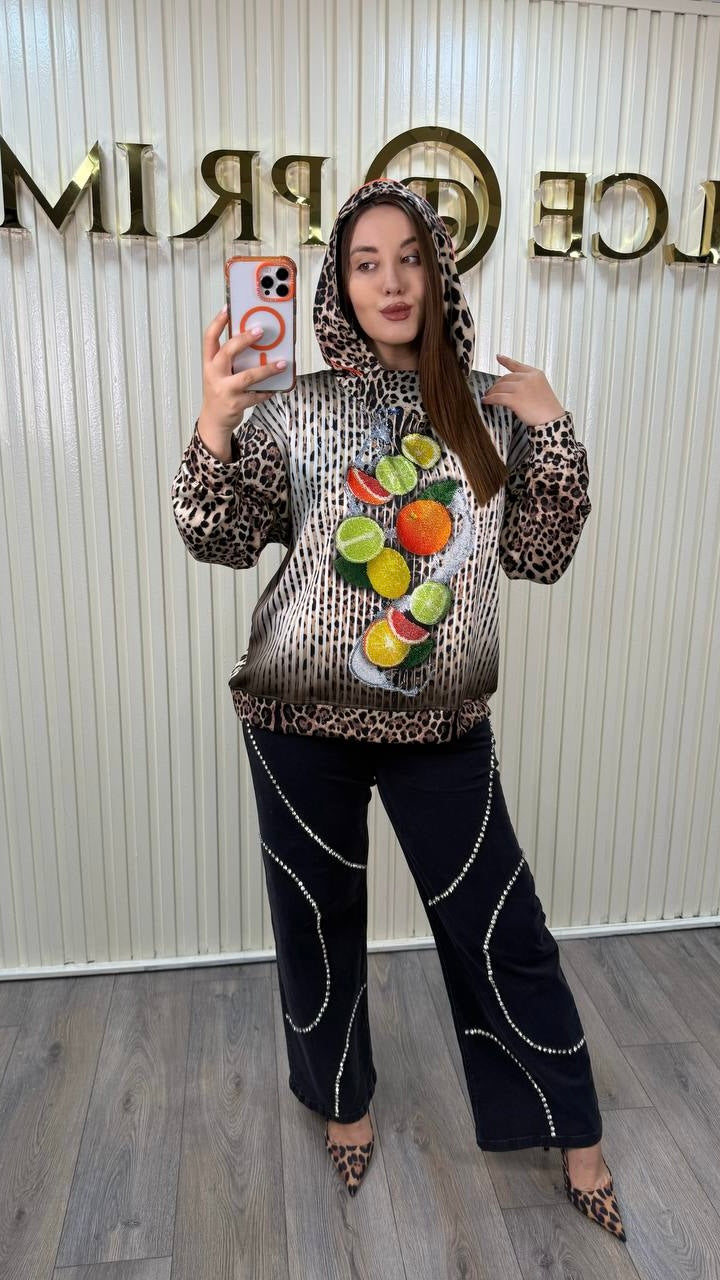 Stylish Soft Animal Print Hoodie with a Juicy Design