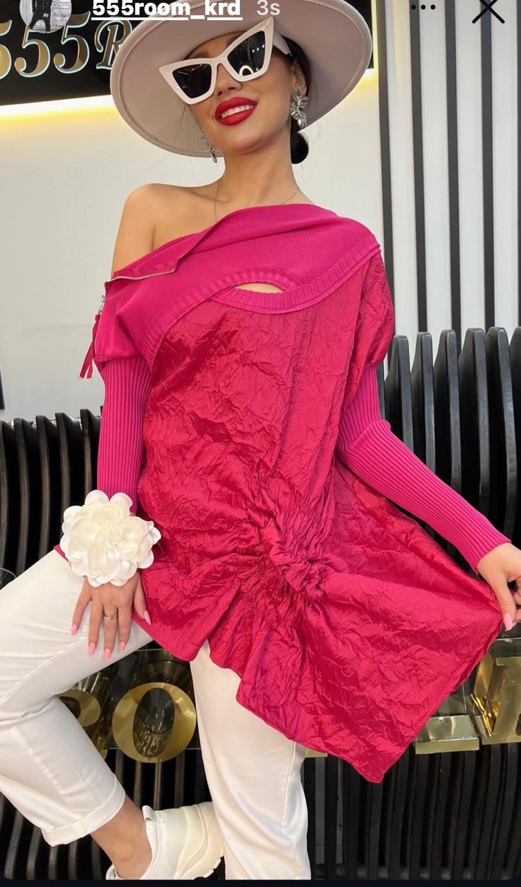 Bize Chic Tunic with Knitted Sleeves & Shoulder Zipper