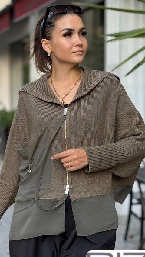 Bize Khaki Knitted Sweater