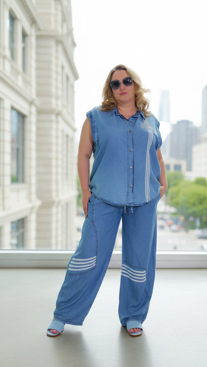 Sport Luxe Denim Stripe Set