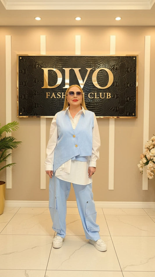 Women's Sleeveless Two-Piece Linen Set - Sky Blue