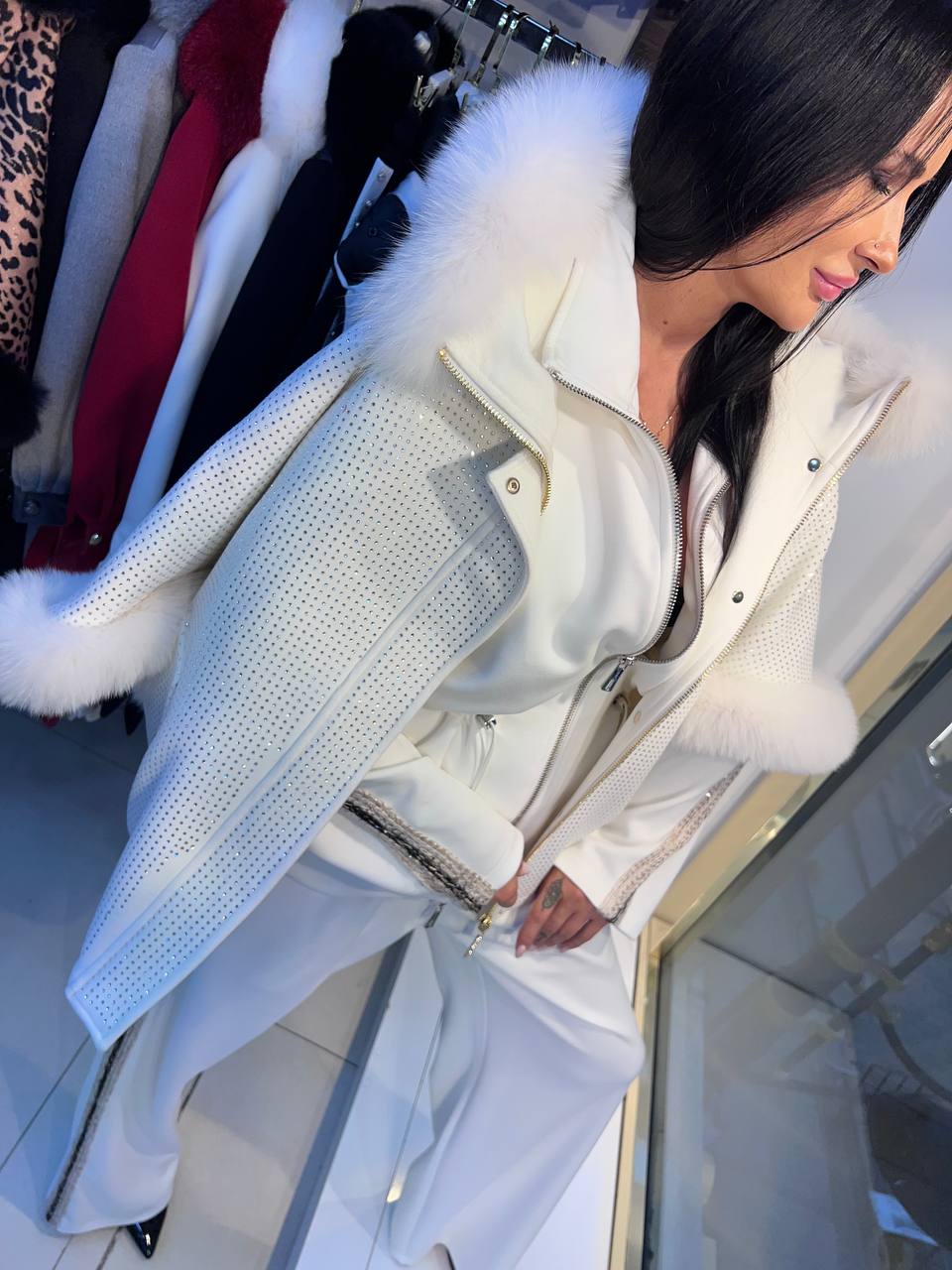 Zanardi Snow White Cashmere Coat with Arctic Fox