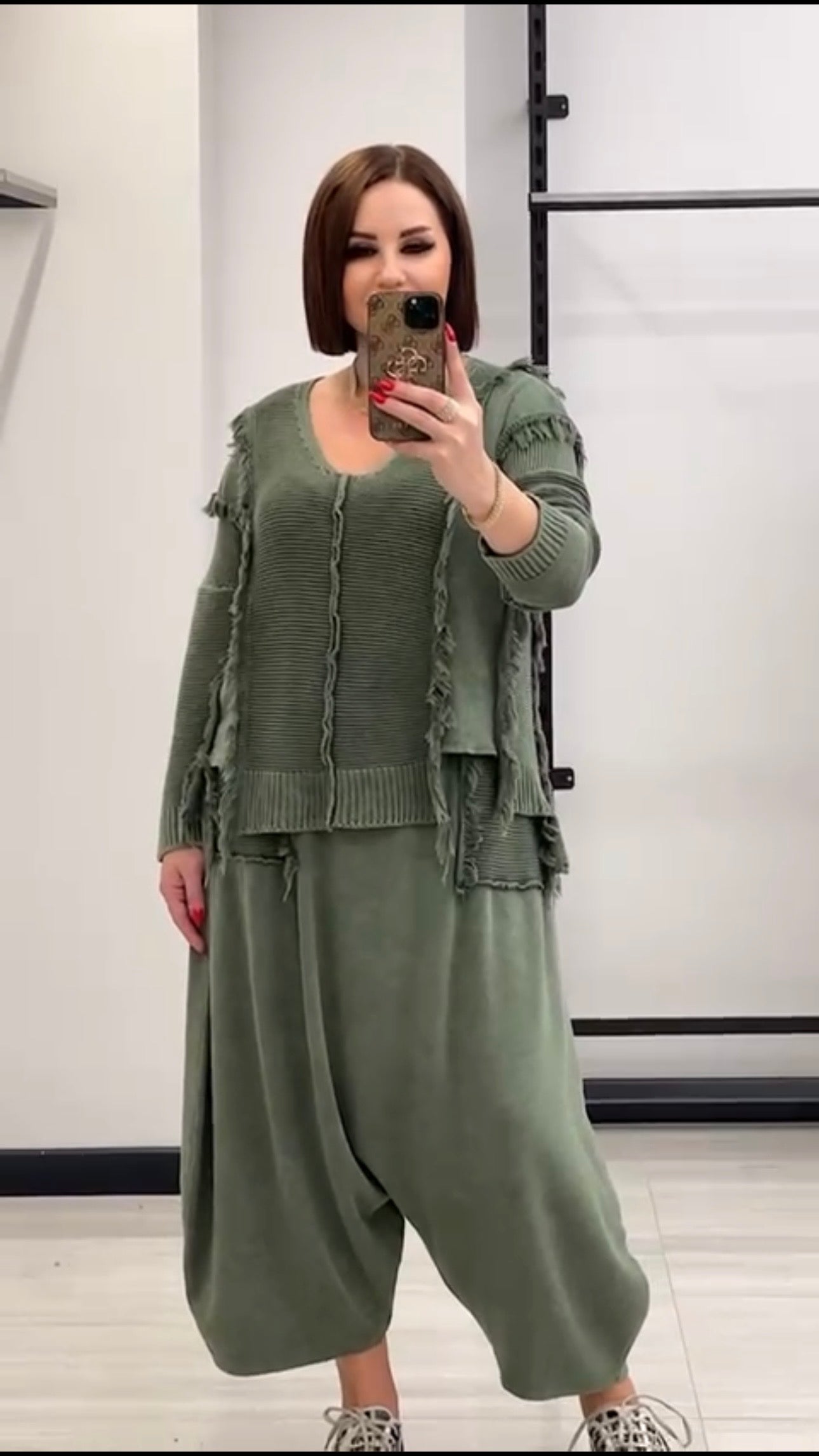 Maxlive Knitwear Top & Baggy Low-Crotch Pants Set