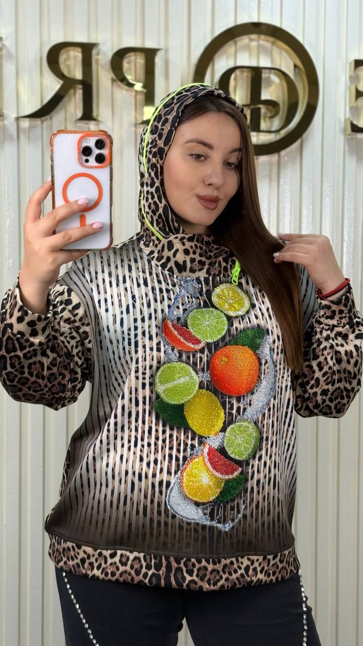Stylish Soft Animal Print Hoodie with a Juicy Design