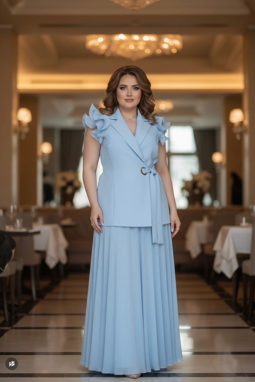 Elegant Pleated Chiffon Pants Set