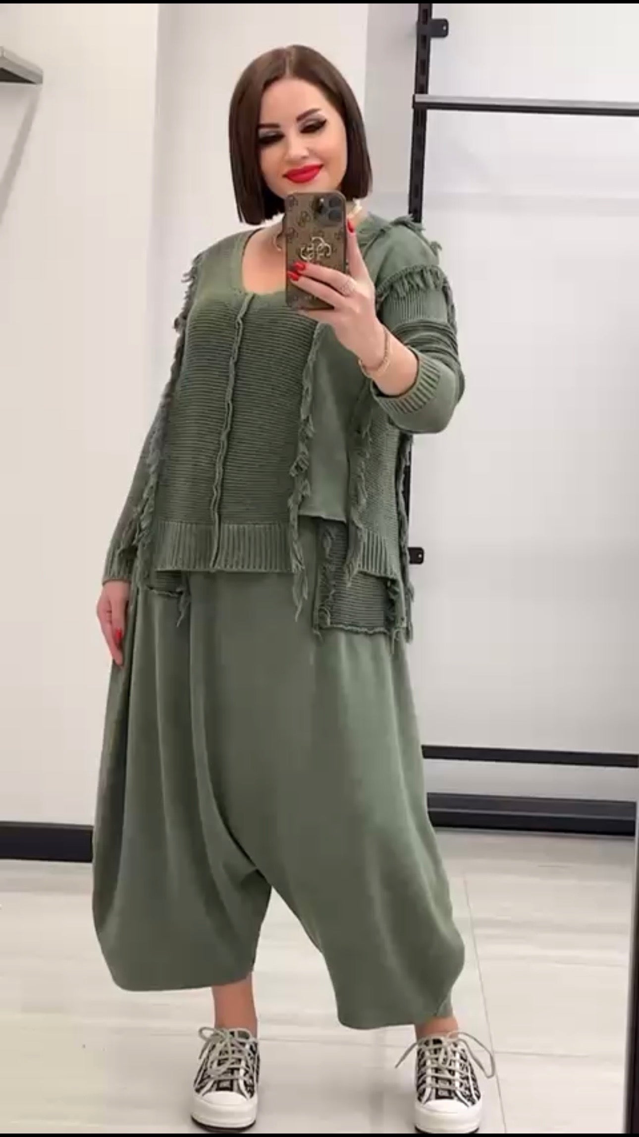 Maxlive Knitwear Top & Baggy Low-Crotch Pants Set