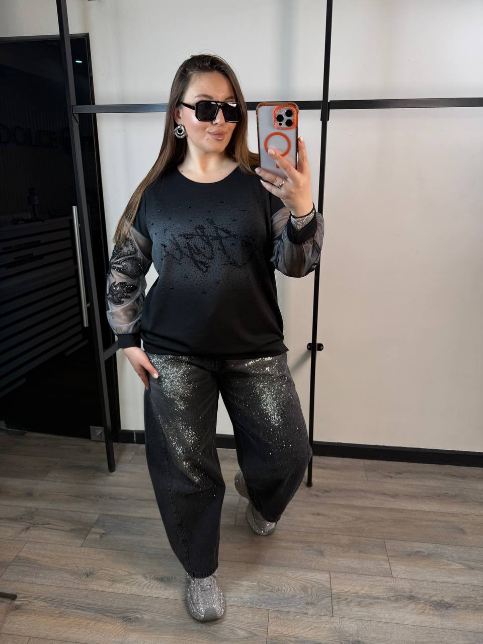 Midnight Glam Sheer Sleeve Top