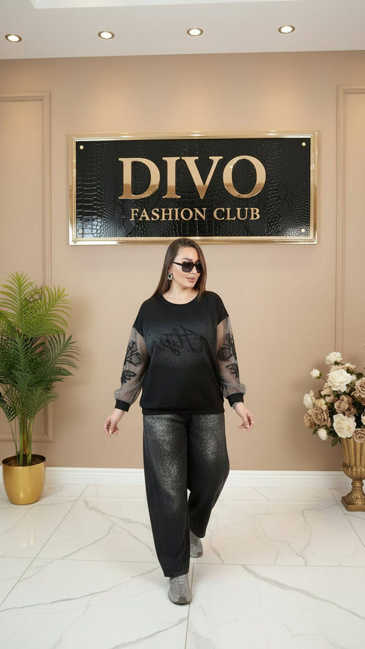 Midnight Glam Sheer Sleeve Top