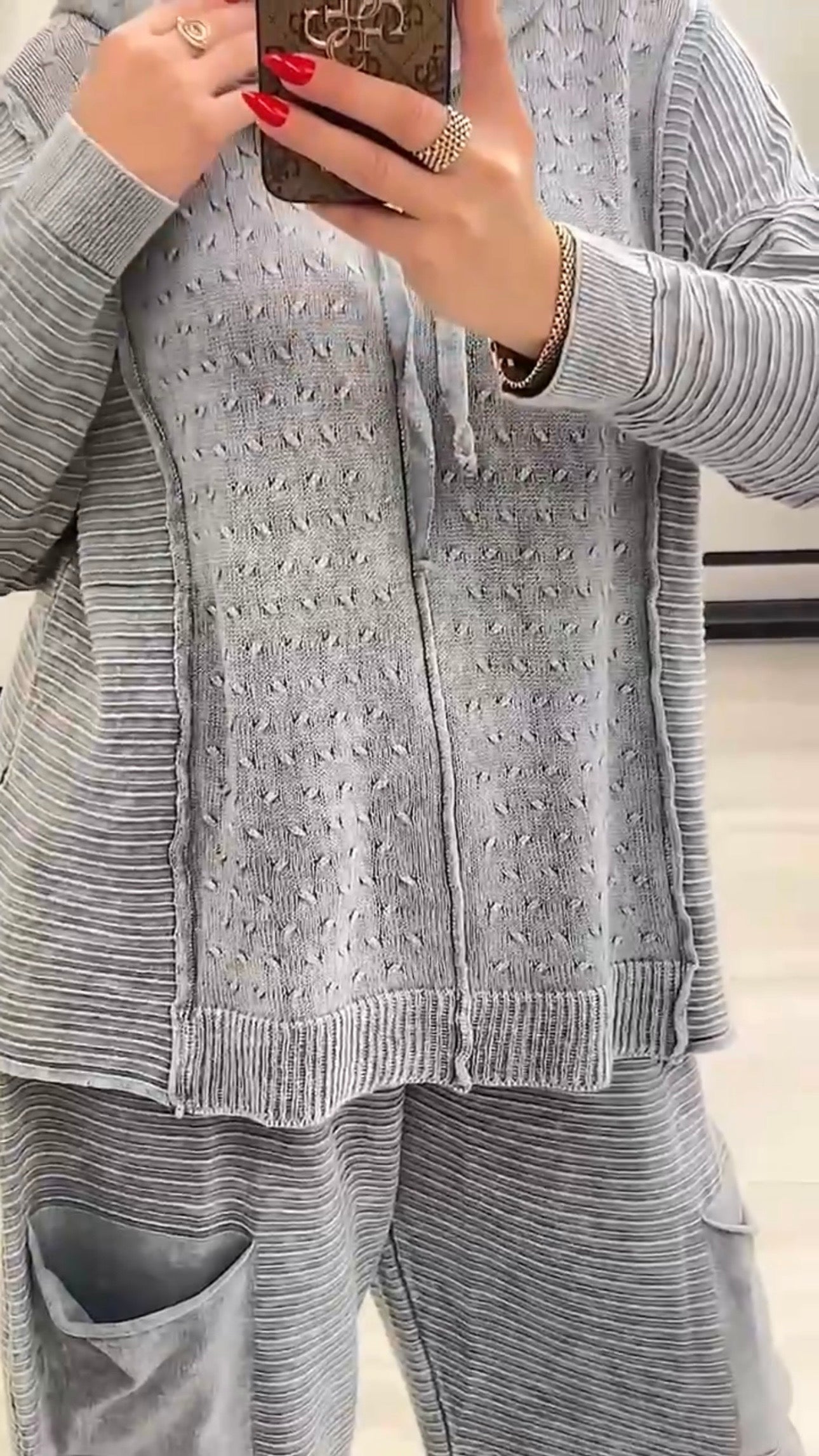 Maxlive Knitted Lounge Set – Loose Banana Pants & Hooded Top