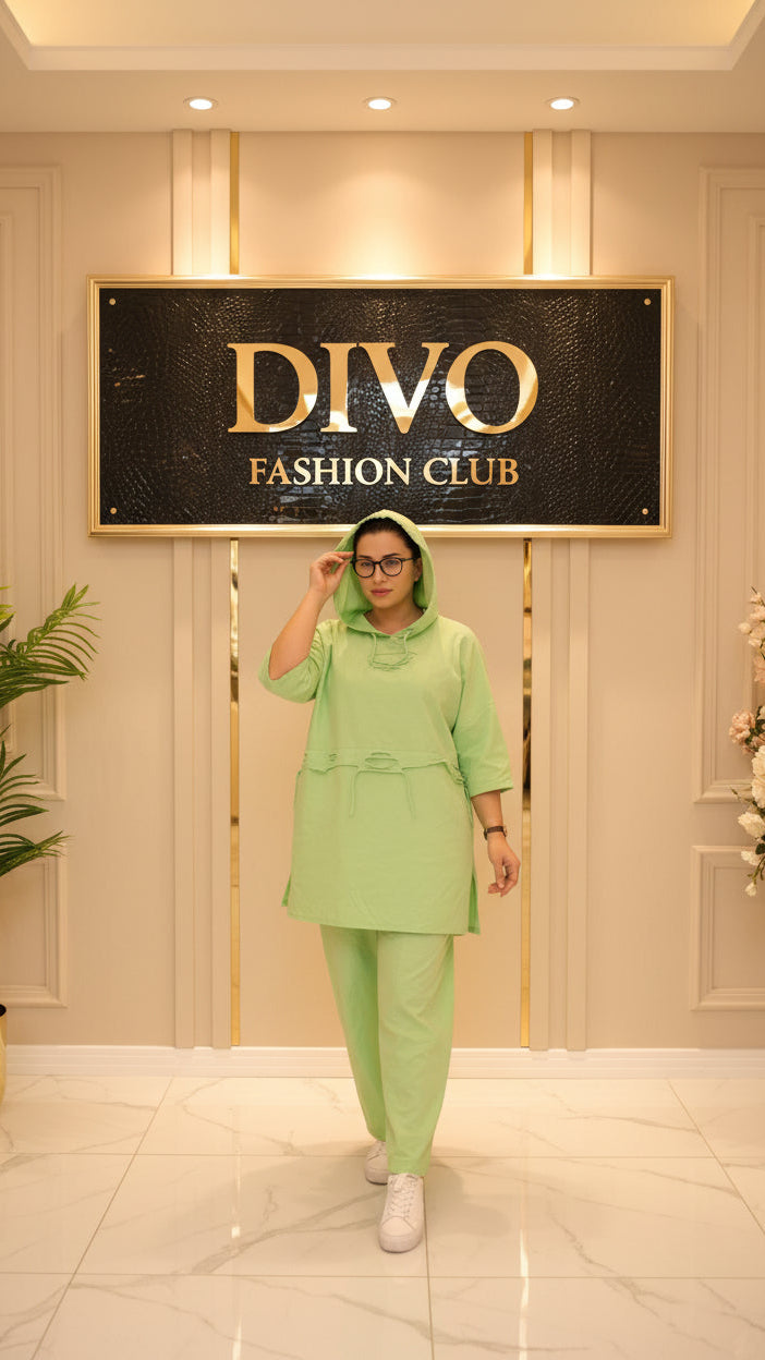 Neon Lime Oversized Distressed Hoodie & Wide-Leg Trouser Set