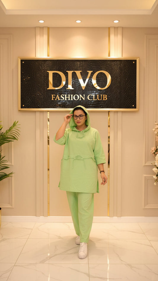 Neon Lime Oversized Distressed Hoodie & Wide-Leg Trouser Set
