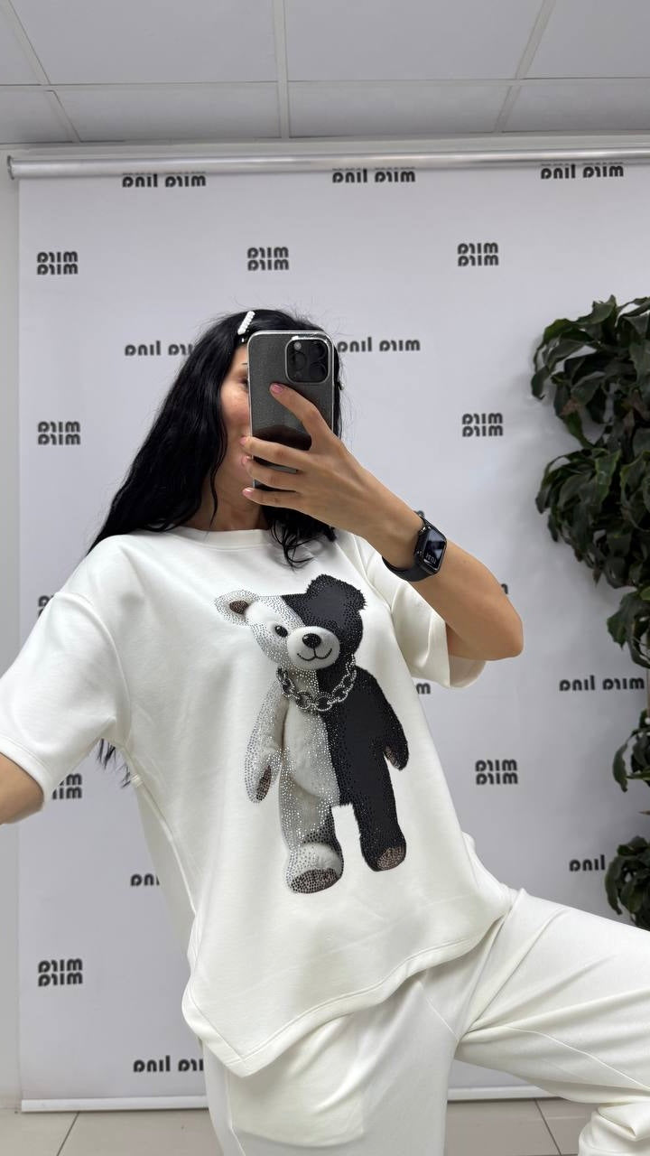 Miralina Black & White Bear Pants Set