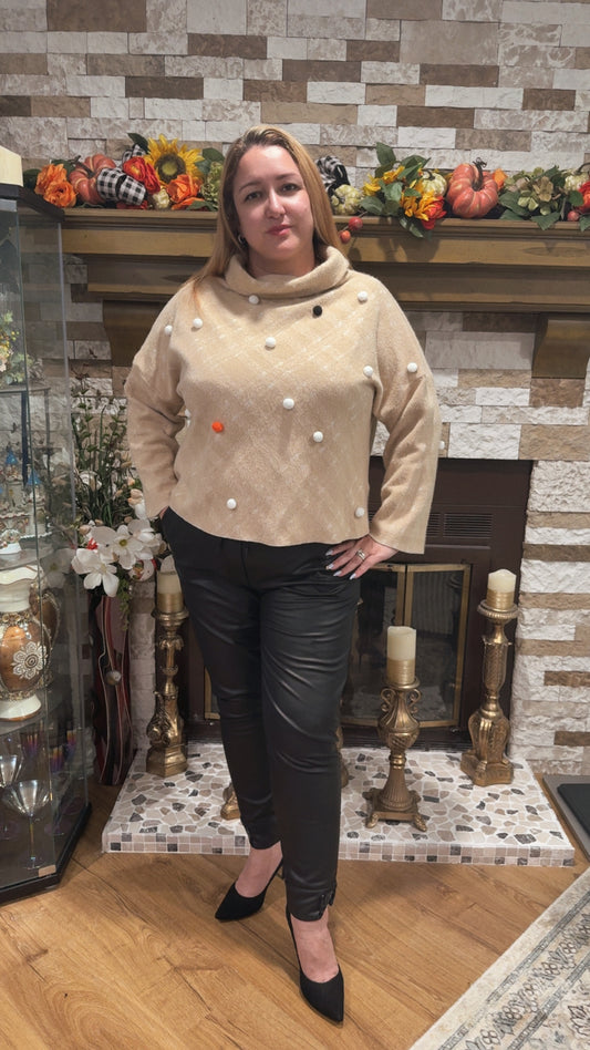 Bize Cozy Plush Pompon Sweater