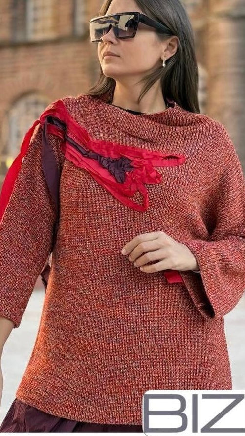Bize Vibrant Yarn Sweater with Decorative Ribbons