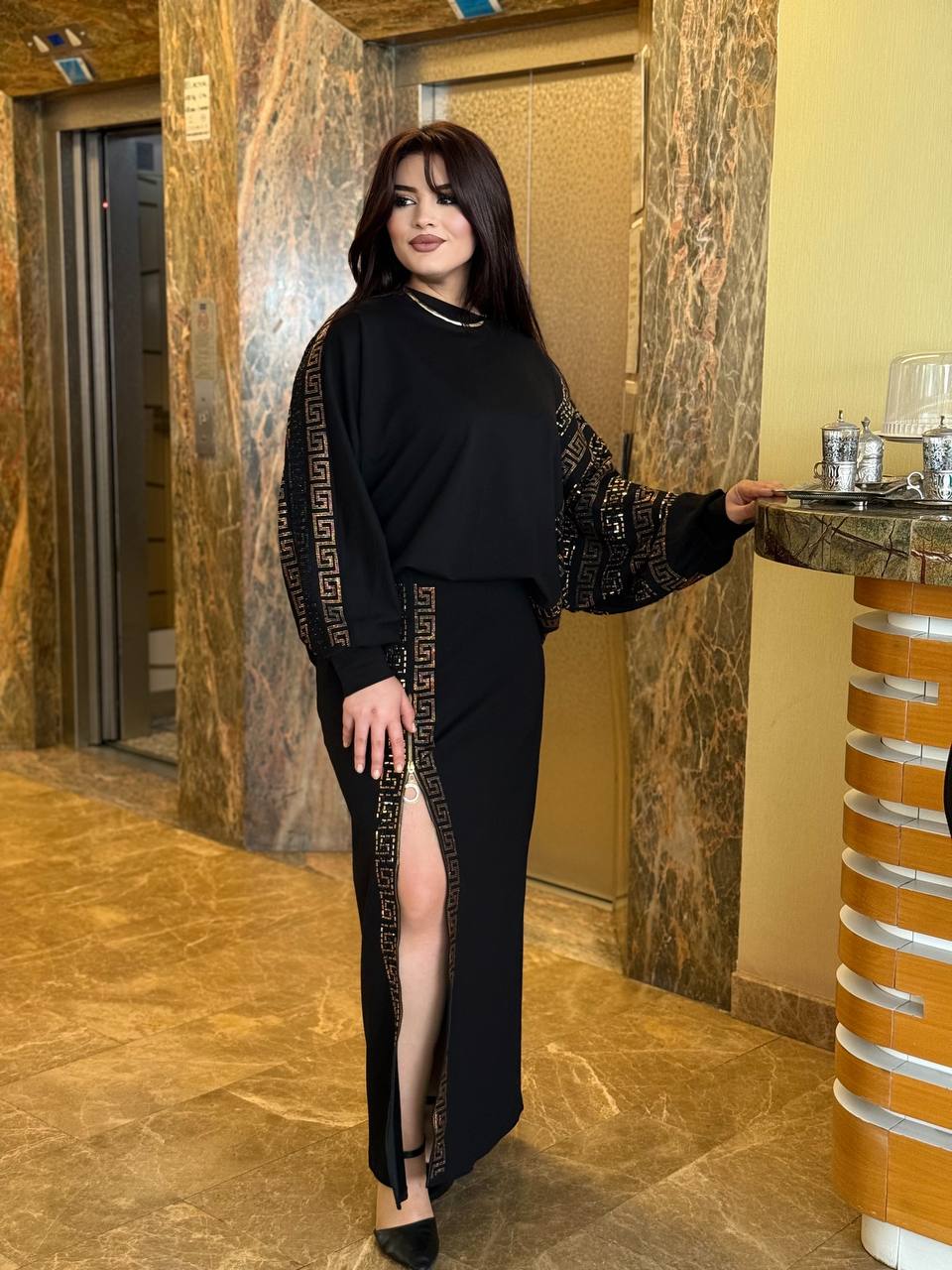 Vadi Shirt Suit with Gold Design & Zipper Skirt