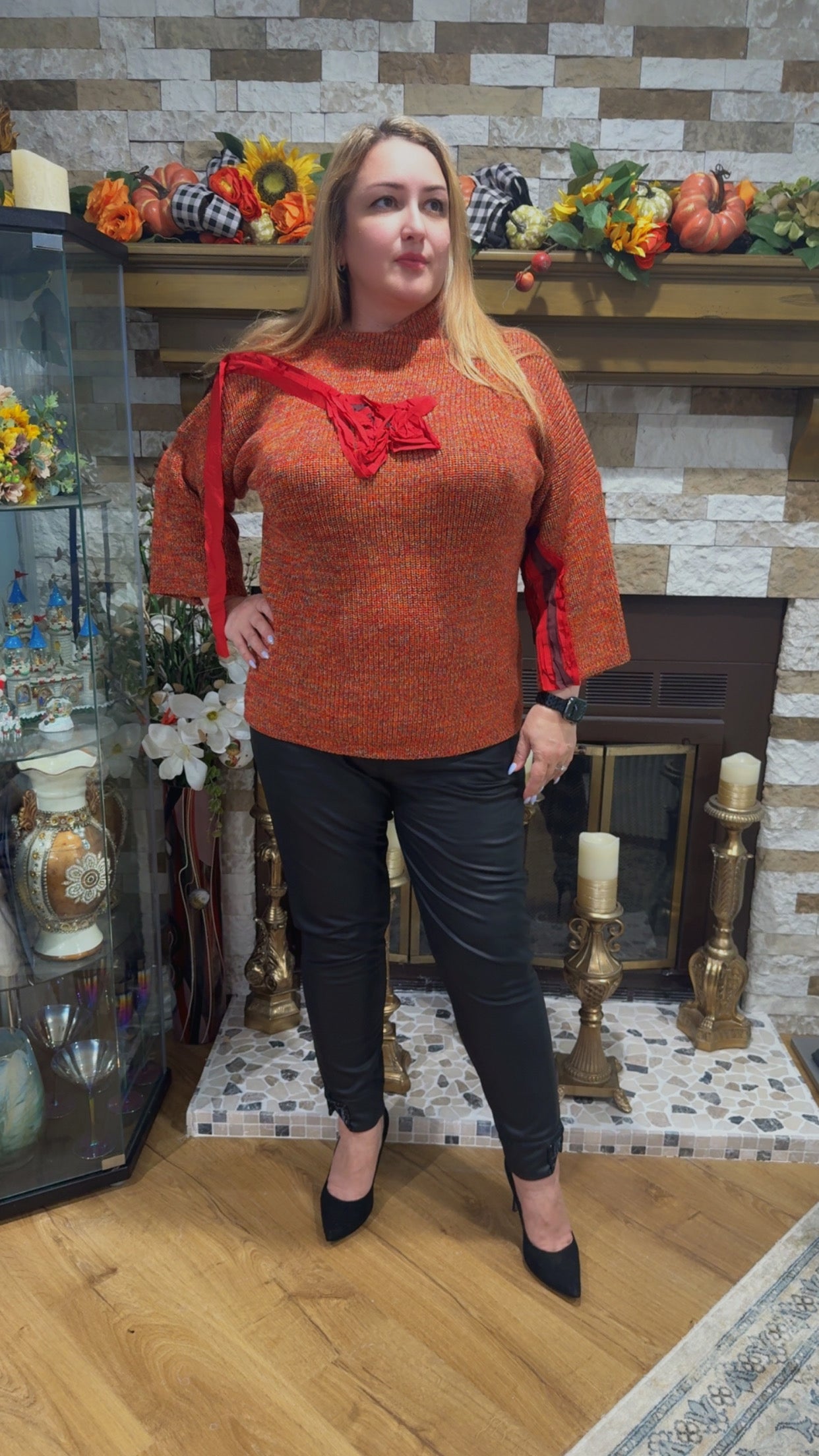 Bize Vibrant Yarn Sweater with Decorative Ribbons