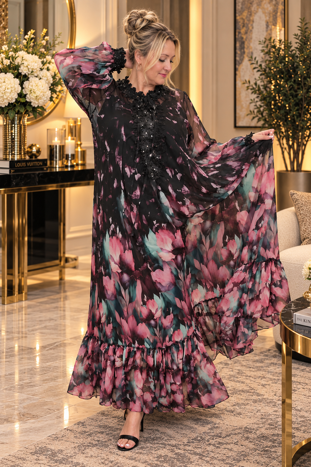 Tall Floral Chiffon Maxi Dress with Soft Knit Lining