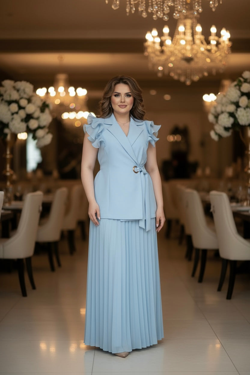 Elegant Pleated Chiffon Pants Set