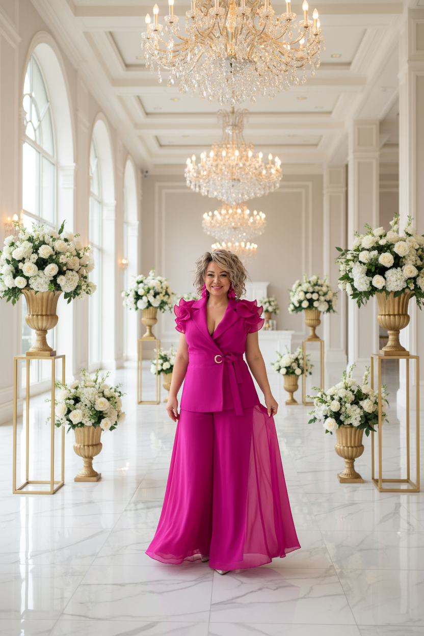 Elegant Pleated Chiffon Pants Set