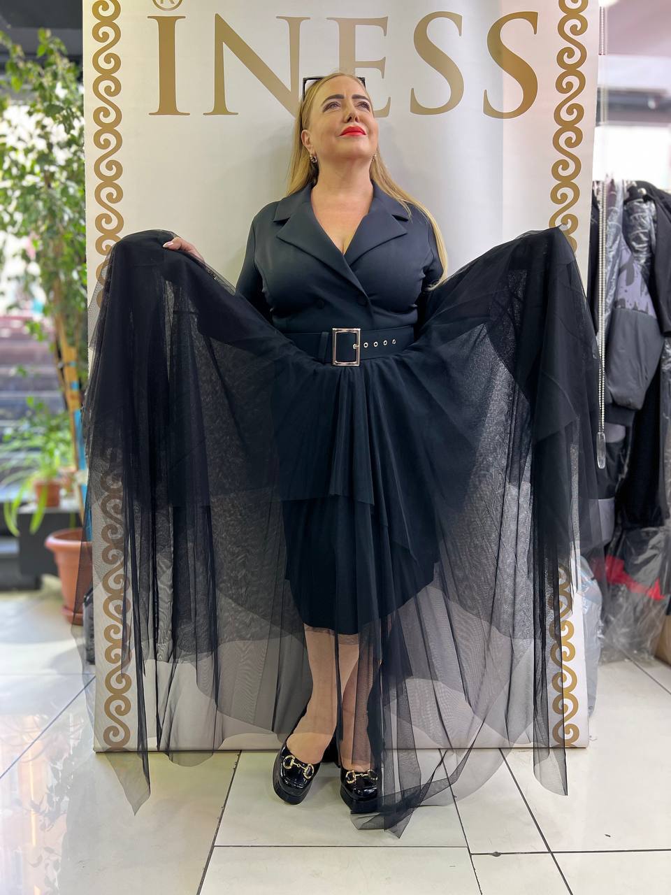 Izar Maxi Shirt Dress with Tulle Layered Skirt