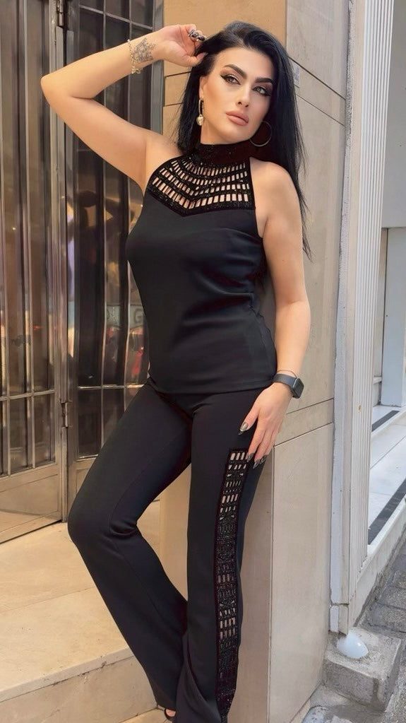 Black Statement Pants with Cut Out Side Panels