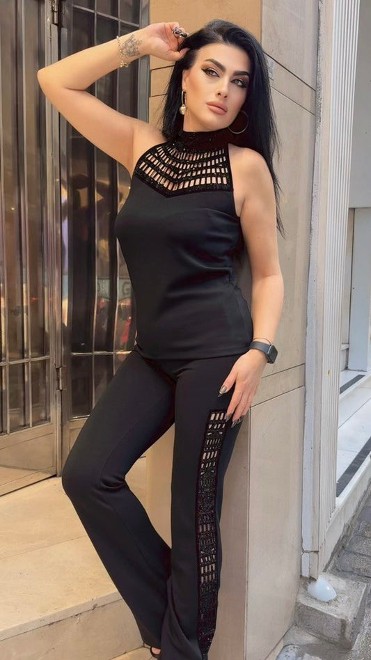 Black Halter Neck Statement Top