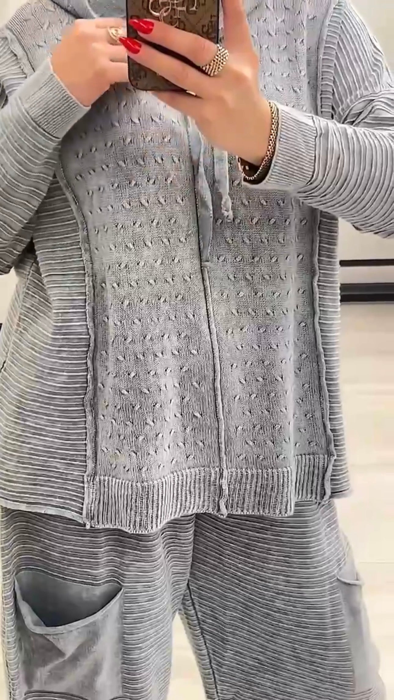 Maxlive Knitted Lounge Set – Loose Banana Pants & Hooded Top