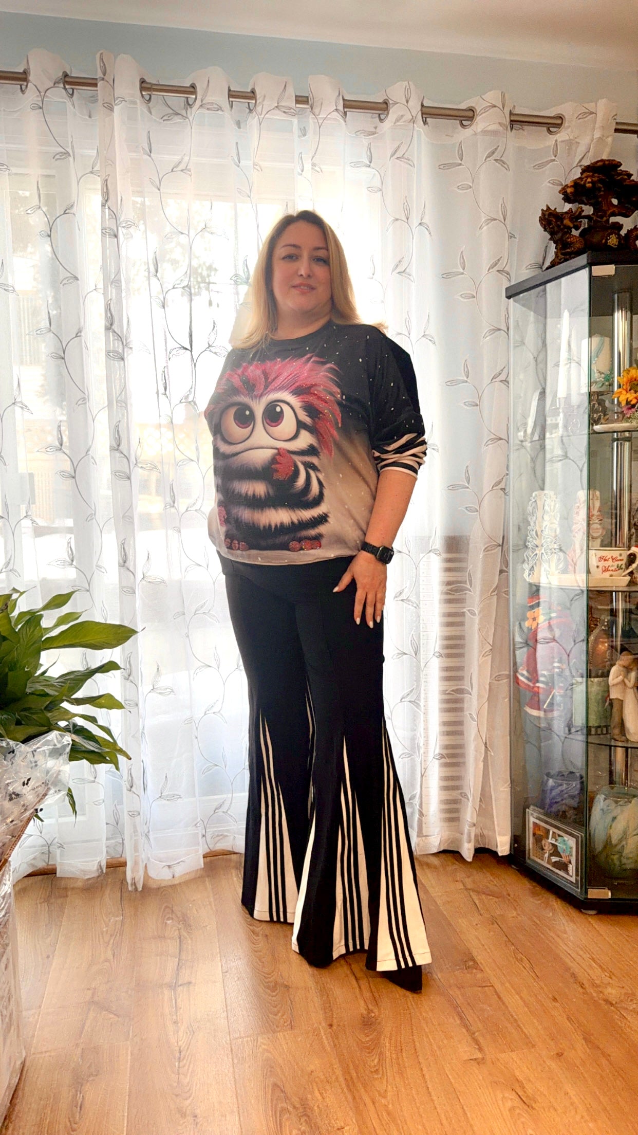 Black Flared Pants with Stripe Detail & Elastic Logo Waistband