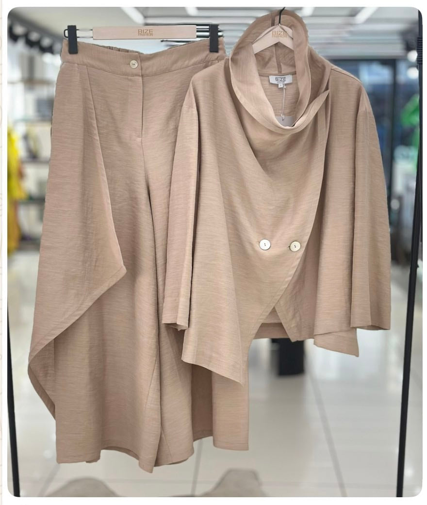 Champagne Elegance Draped Pant Suit